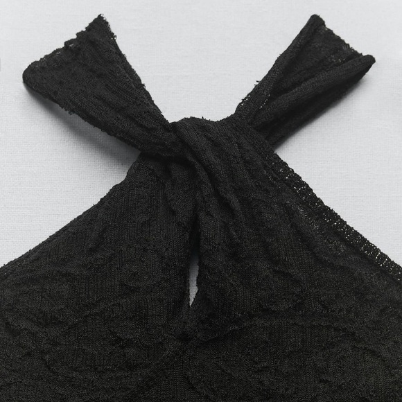 NWT Zara Jacquard Halter Knit Mini Dress in Black Size M - Picture 7 of 11
